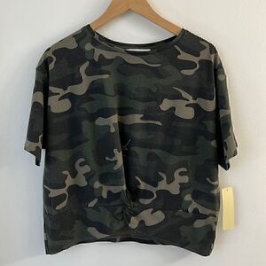 Anthropologie RD Style Green Camo Cropped T-Shirt Size L